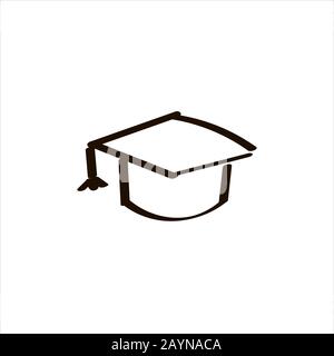 Icon sign with academic cap for Education section. Black hand draw doodle sketch can be used in greeting cards, posters, flyers, banners, logos, web design, CV etc. Vector illustration. EPS10 Stock Vector