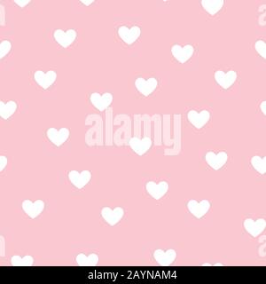 Cute white hearts on pink background. Seamless repeat pattern, perfect for valentines day invitation, cards and wallpaper, flyer or wedding designs. Stock Vector