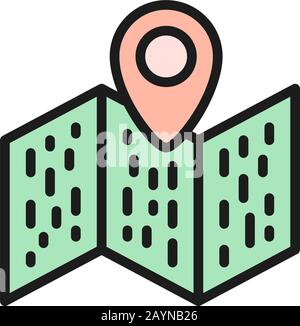 Map with pointer, navigation, location pin flat color line icon. Stock Vector