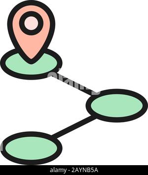Vector route, geo location, destination flat color line icon. Stock Vector