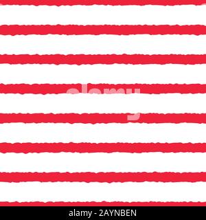 Red, white rough stripes texture seamless pattern. Great for modern wallpaper, backgrounds, invitations, packaging design projects. Surface pattern. Stock Vector