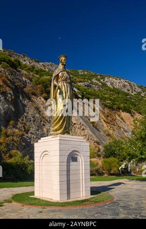 Gold statue of the Virgin Mary outside of the House of the Virgin Mary, near Ephesus, Turkey Stock Photo