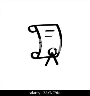 Icon sign with certificate or charter for Courses section. Black hand draw doodle sketch can be used in greeting cards, posters, flyers, banners, logos, web design, CV etc. Vector illustration. EPS10 Stock Vector
