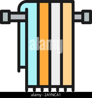 Large bath towel on holder flat color line icon. Stock Vector