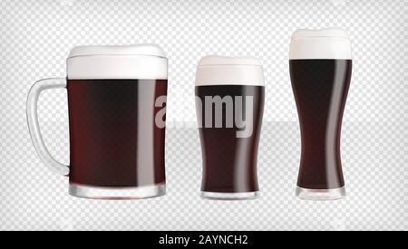 Three different dark beer glasses and mugs Stock Vector