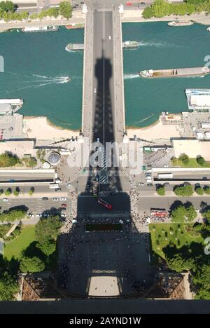 Eiffel Tower Paris. Shadow over the Seine Rover Stock Photo