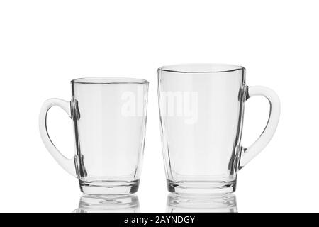 Two empty glass mugs isolated on white background. Stock Photo