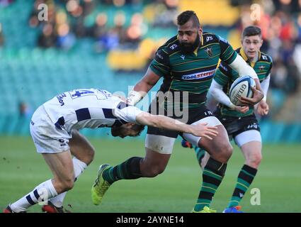 northampton saints taqele naiyaravoro is tackled by bristol bears luke morahan during the gallagher premiership match at franklin s gardens northampton stock photo alamy