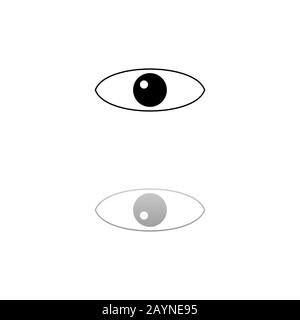 Eye. Black symbol on white background. Simple illustration. Flat Vector Icon. Mirror Reflection Shadow. Can be used in logo, web, mobile and UI UX pro Stock Vector