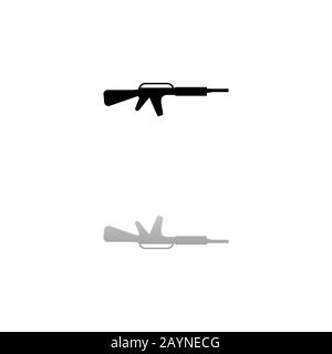 Assault carbine. Black symbol on white background. Simple illustration. Flat Vector Icon. Mirror Reflection Shadow. Can be used in logo, web, mobile a Stock Vector