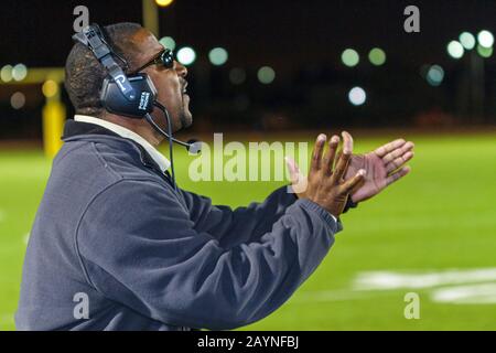 Miami Florida,Liberty City,Miami Dade College North Campus,Traz Powell Stadium,high school football playoffs,Central vs. South Dade,Black coach,sideli Stock Photo