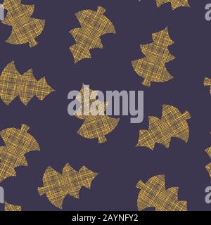 Golden texture christmas trees on grey, blue background. Winter holiday seamless, repeat pattern. Perfect for wrapping and wallpaper. Stock Vector
