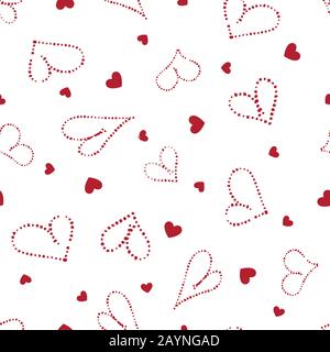 Little cute and doodle red hearts on light background. Seamless repeat pattern, perfect for valentines day invitation, cards and wallpaper. Vector. Stock Vector