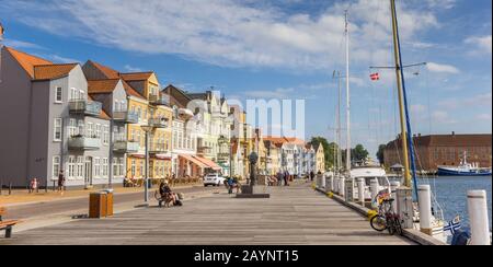 Panorama of the wooden jetty in the harbor of Sonderborg, Denmark Stock Photo