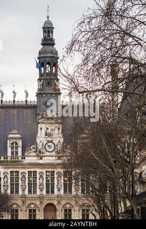 Paris City Hall from the street by a cloudy day Stock Photo