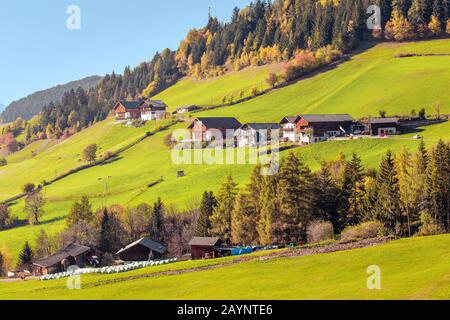 Alpine mountain rural village in Dolomites alps. Famous travel destination
