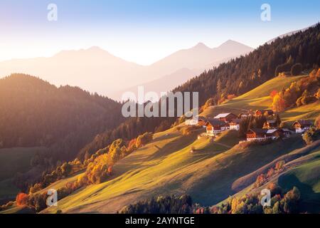 Alpine mountain rural village in Dolomites alps. Famous travel destination Stock Photo