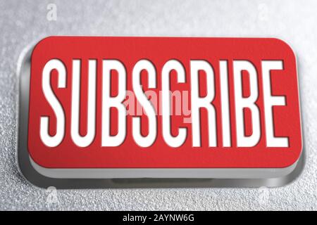 The Word Subscribe On A Red Keyboard Button, Social Media Concept Stock Photo
