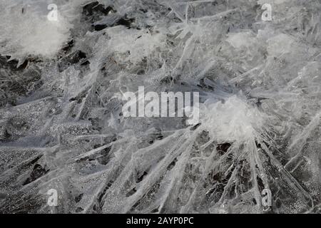 Close-up of ice or snow crystals formed on top of a lake Stock Photo