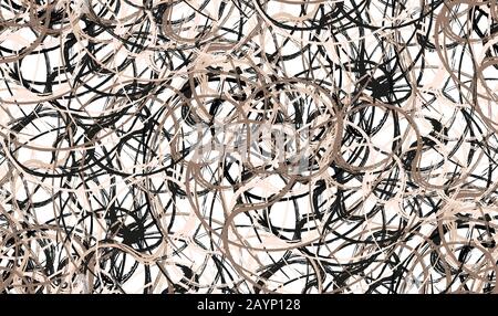 Seamless abstract swirl brushes beige pattern, white backgrround Stock Photo