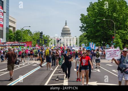 Washington DC, USA:April 29, 2017-Protesters march at the Climate Change Demonstration on Pennsylvania Avenue. Stock Photo
