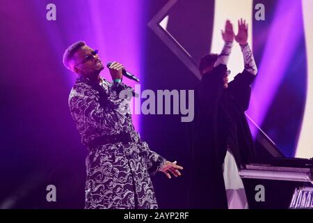 Kiev, Ukraine. 15th Feb, 2020. KYIV, UKRAINE - FEBRUARY 15, 2020: TVORCHI during the national selection Eurovision-2020 from Ukraine (Photo by Aleksandr Gusev/Pacific Press) Credit: Pacific Press Agency/Alamy Live News Stock Photo