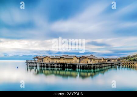 Bay of the Bones Museum on Ohrid Lake Stock Photo