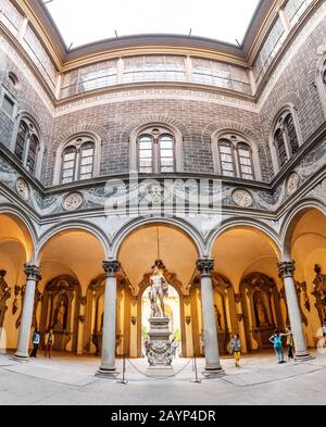 19 OCTOBER 2018, FLORENCE, ITALY: Inner courtyard of Medici Palace in Florence Stock Photo