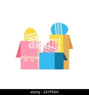 Easter eggs in gift boxes flat color vector icon Stock Vector