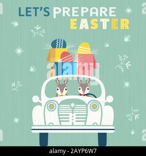 Happy Easter fancy hand drawn flat color vector Stock Vector