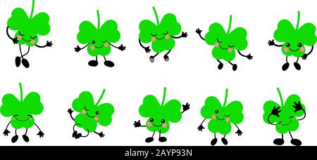shamrock character. Cute clover leaf on a white background. St. patrick's day.. Stock Vector