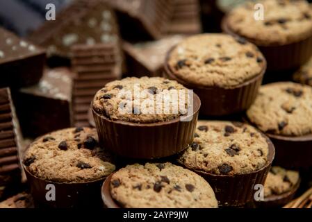 Group of delicious and tasty chocolate muffins Stock Photo
