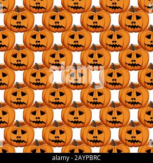 Illustration on theme big colored pattern Halloween, seamless orange pumpkin. Seamless pattern consisting of collection pumpkin, accessory at Hallowee Stock Vector