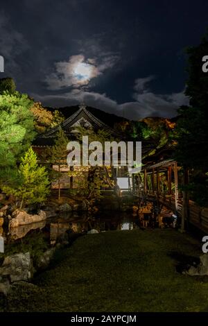 The Kodai-ji Temple illuminated at night is located at the foot of Higashiyama Ryozen Mountains in Kyoto, Japan. Stock Photo