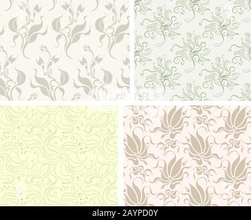 Set of four gentle color floral seamless patterns Stock Vector