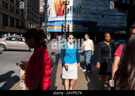 Pedestrian commuters during rush hour in the Chicago Loop Stock Photo