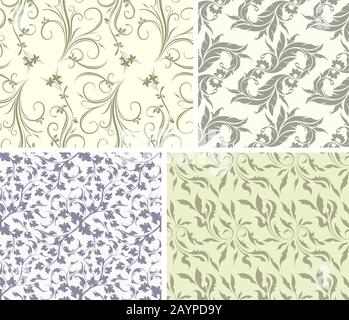 Set of four gentle color floral seamless patterns Stock Vector