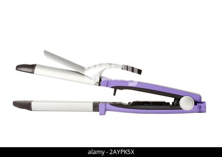 Coiffure curling iron device isolated on white background. Hairstyle salon concept Stock Photo