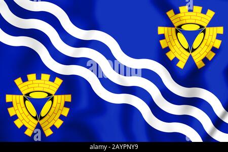 3D Flag of Merseyside county, England. 3D Illustration. Stock Photo