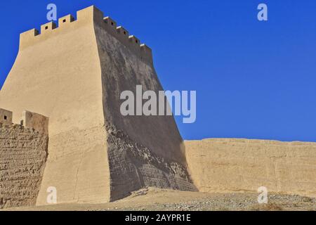 Rammed earth watchtower-brick ramparts of Jiayu Pass fortress. Jiayuguan City-Gansu-China-0724 Stock Photo