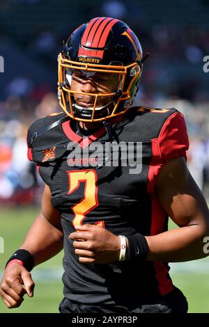 Carson, CA. 16th Feb, 2020. LA Wildcats quarterback Jalan McClendon #2 on the sidelines during the XFL football game against the Dallas Renegades at the Dignity Heath Sports Park in Carson, California.Mandatory Photo Credit: Louis Lopez/CSM/Alamy Live News Stock Photo