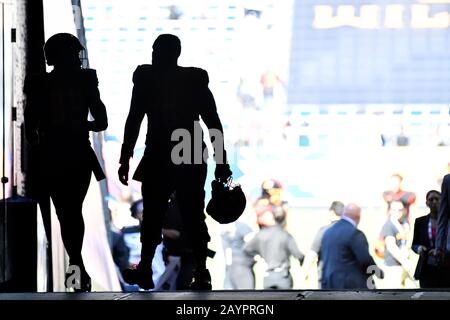 Carson, CA. 16th Feb, 2020. LA Wildcats players come off the field at halftime of the XFL football game against the Dallas Renegades at the Dignity Heath Sports Park in Carson, California.Mandatory Photo Credit: Louis Lopez/CSM/Alamy Live News Stock Photo