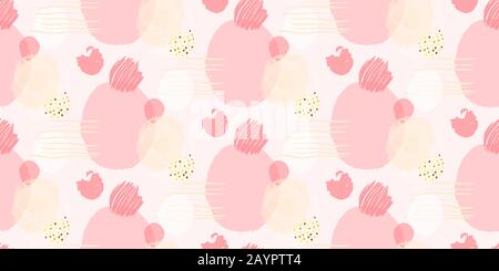 Abstract seamless pattern with hand draw circle, dots. Pink and gold modern pattern. Stock Vector