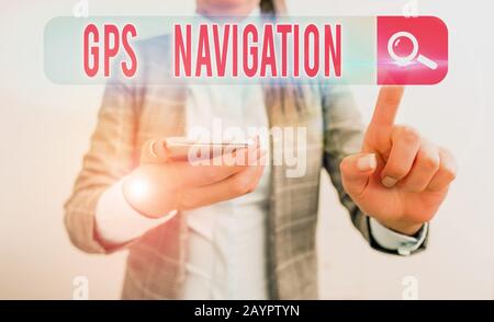Text sign showing Gps Navigation. Business photo showcasing the satellite infrastructure that enables navigation Stock Photo