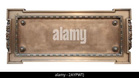 Isolated Vintage Ornate Gold Colored Plaque, Blank For Your Text Stock Photo