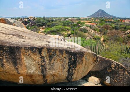 Landscape view from Casibari Rocks, Aruba, Netherland Antilles, Caribbean. Stock Photo