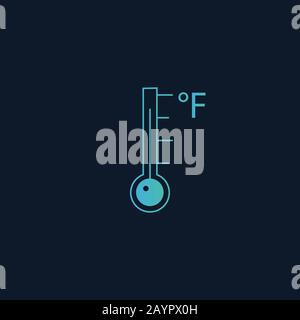 Temperature thermometr with fahrenheit scale icon. Stock Vector illustration isolated on blue background. Stock Vector