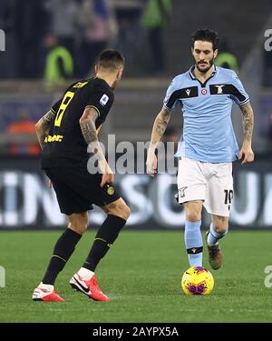 Stadio Olympico, Rome, Italy. 16th Feb, 2020. Serie A Football, Lazio versus Inter Milan; Luis Alberto of Lazio covered by Vecino of Inter Credit: Action Plus Sports/Alamy Live News Stock Photo