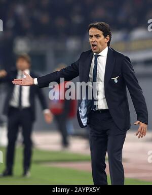 Stadio Olympico, Rome, Italy. 16th Feb, 2020. Serie A Football, Lazio versus Inter Milan; Simone Inzaghi coach of Lazio gets animated on the sideline Credit: Action Plus Sports/Alamy Live News Stock Photo