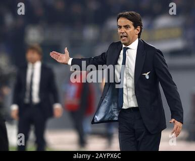 Stadio Olympico, Rome, Italy. 16th Feb, 2020. Serie A Football, Lazio versus Inter Milan; Simone Inzaghi coach of Lazio gets animated on the sideline Credit: Action Plus Sports/Alamy Live News Stock Photo